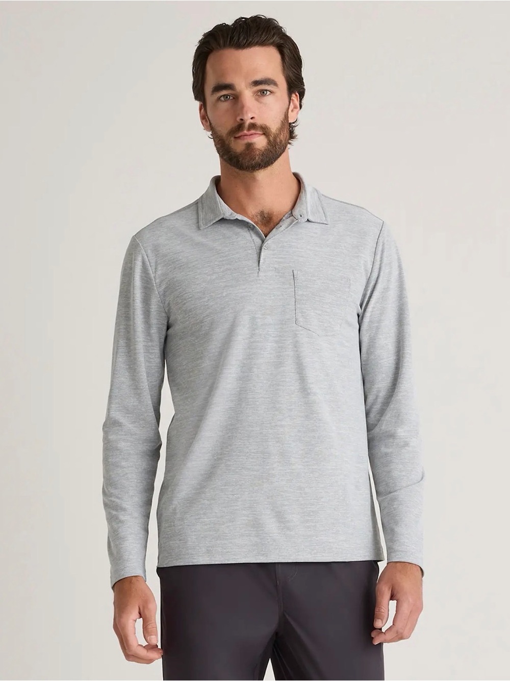 Quince ProPique Performance Long Sleeve Polo in Light Gray